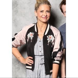 Joie Floral Print Black and Dusty Lilac Bomber